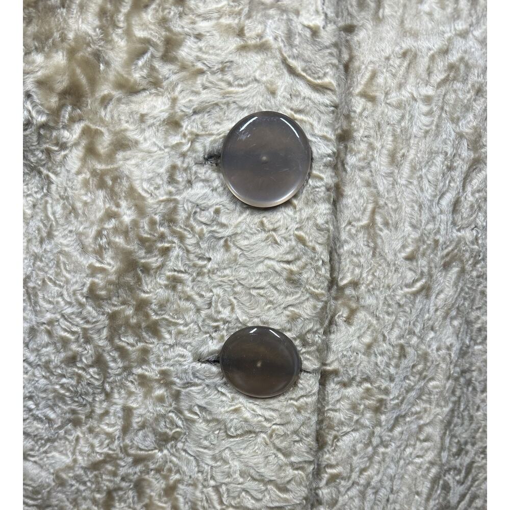 Vtg Persian Lamb Coat w/ Mink Collar Large Buttons Tan Brown 60s 70s Striplings - Picture 4 of 16